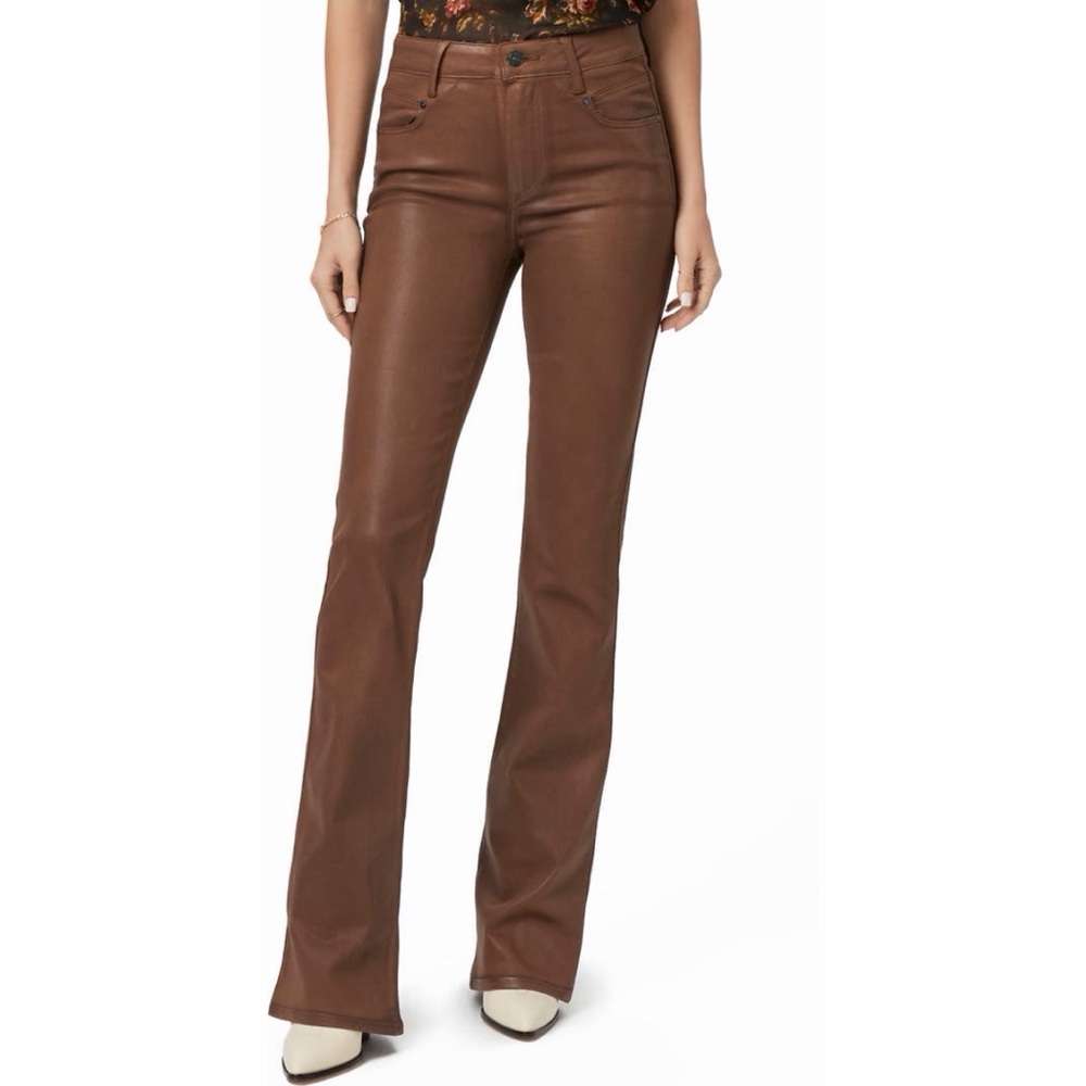 PAIGE Brown Faux-Leather Boot Cut Pants